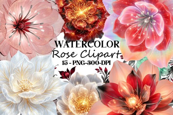 Download Watercolor Rose Clipart PNG Bundle - Watercolor rose clipart Collection