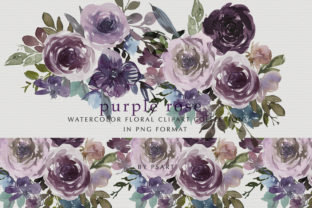 Download Purple Pink Watercolor Rose Clipart Set - Watercolor rose clipart Collection